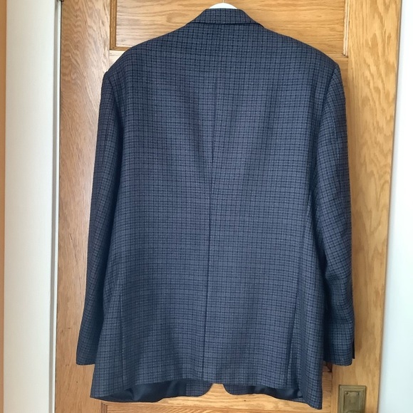 VINTAGE Blue Wool Houndstooth Plaid Blazer Size 42 - Picture 4 of 15